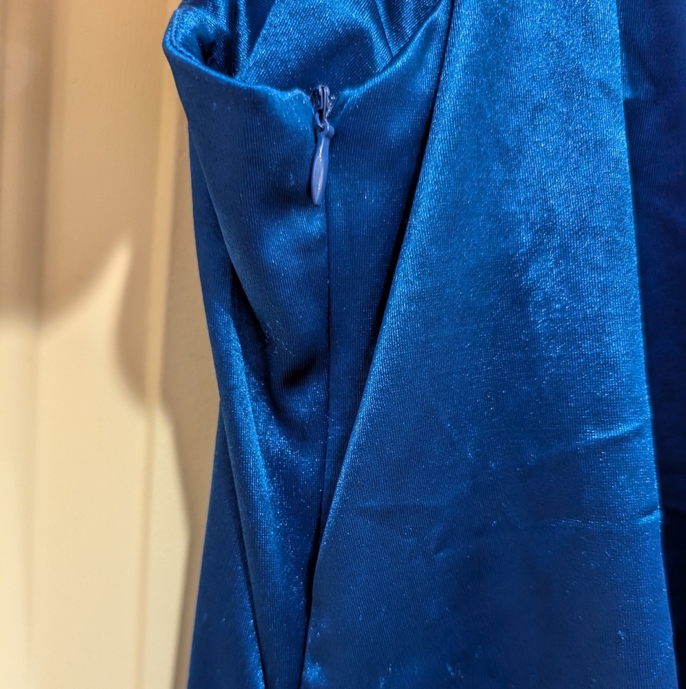 Faeriesty One Shoulder Sleeveless High Slit Blue Maxi Dress Large - Picture 8 of 12